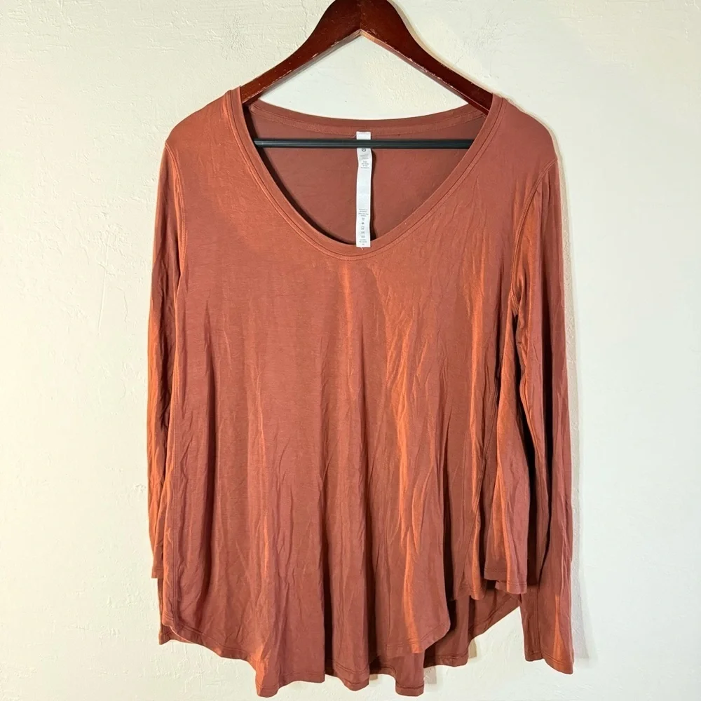 Lululemon Up For Down Time Dark Terracotta Silk Modal T-Shirt Size 4